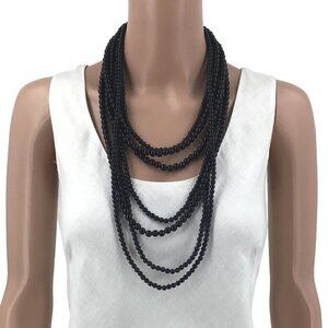 Glamorous Seven Tier Necklace Multi Strand Black Beaded